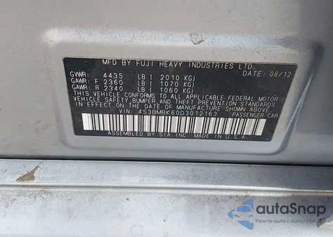 2013 Subaru Legacy 2.5I Limited из США, поврежденный, VIN 4S3BMBK60D3012163